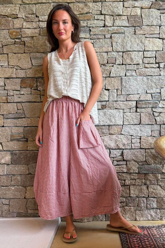 Arbi Gingham Pocket Culotte Pant Indian Red